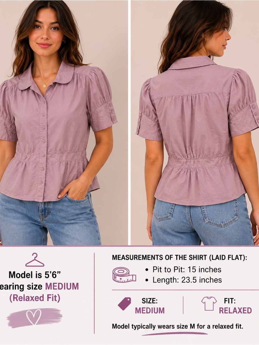 Smart Set Short Sleeve Button-Up Peplum Top - Mauve